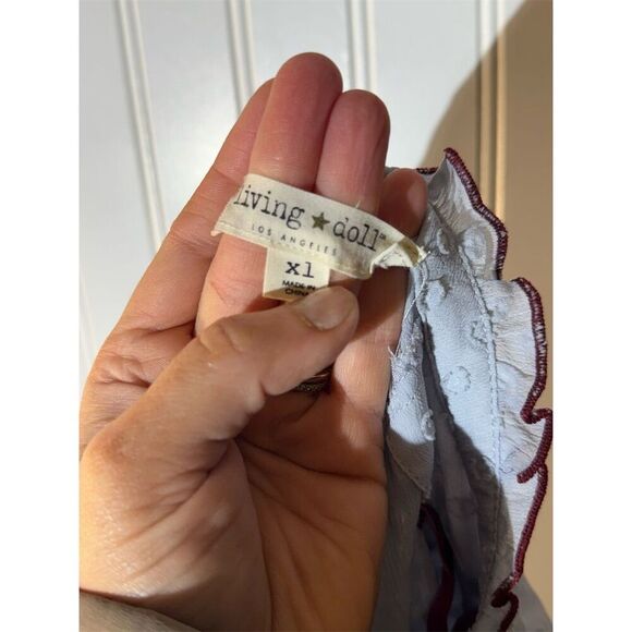 Living Doll Blue Sheer Ruffle Blouse XL | CottageRomantic Fairycore Boho Lace-Up - Picture 8 of 10